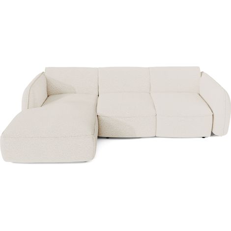 Canapé d'angle gauche convertible 4 places en tissu bouclette crème LIVIA (1/5)