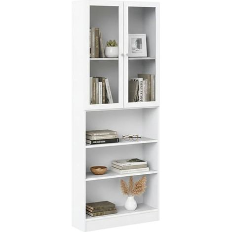 Dmora - Bücherregal Chedeng, Büroregal, Mobiler Buchhalter, Bücherbrett, 79x28 h203 cm, Weiß