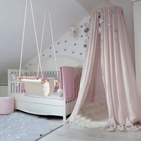 TEMPSA 2.4m Tente de lit enfant Tente de Jeu Ciel Rond De Lit Moustiquaire Canopée Baldaquin (1/4)