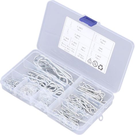 Kit 125 pièces goupilles fendues type R et B, épingle à cheveux, 8 tailles, acier inoxydable, assortiment, boîte transparente de rangement (1/5)