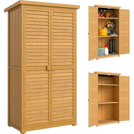 Abri de jardin 0,31 m² avec 2 portes et 2 étagères intérieures, dimensions 87 x 46,5 x 160 cm, en bois naturel