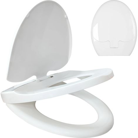 (Royaume-Uni - Forme en O) Abattant de toilettes familial en forme de O – Fermeture amortie, démontage rapide et fixation par le haut, blanc avec charnières résistantes, facile à nettoyer (1/5)