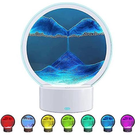 Tableau de sable mouvant avec lumière LED, ornement de sable 3D fluide, cadre en verre rond, sable à couleurs changeantes et commande tactile, peinture de sable liquide pour bureau (1/5)