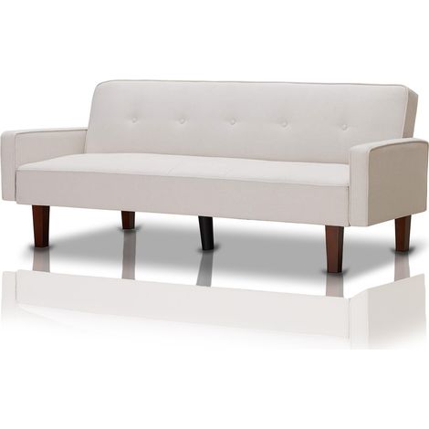 Divano Letto Clik Clak a 3 Posti con Schienale Reclinabile Convertibile Bianco (1/5)