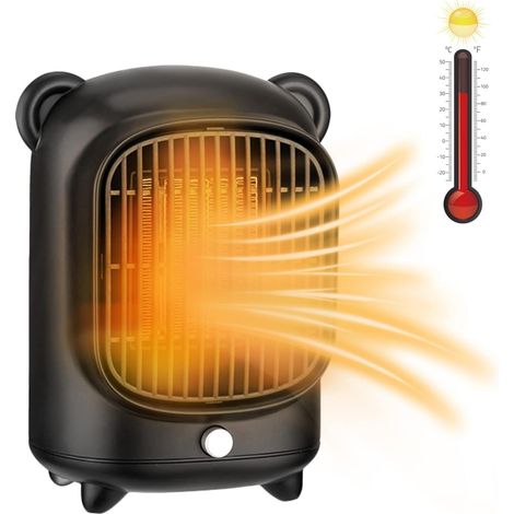 Chauffage soufflant en céramique PTC, 500 W, chauffage électrique avec protection contre la surchauffe, ventilateur pour le bureau, le salon, la chambre à coucher (noir) (1/5)
