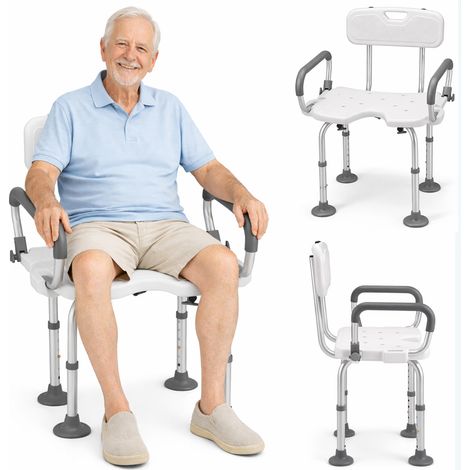 Sedia da Doccia in Alluminio e HDPE Sedile da Bagno Altezza Regolabile 70-83cm