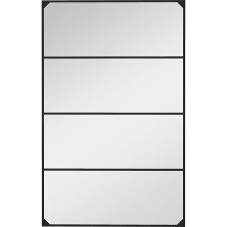 Rechteckiger Glaswandspiegel im Industriestil, horizontal oder vertikal mit 4 Haken, aus schwarzem Metall, 109 x 69 cm (1/5)