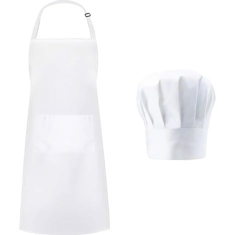 Wasserdichtes weißes Küchenschürzen-Set, atmungsaktive Kochmütze, 2 Taschen, verstellbar für Damen und Herren, für Restaurants und Konditoreien (1/5)