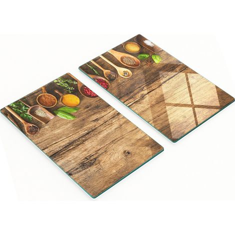 Tablas decorativas de vidrio para cortar y servir especias y madera, 2 x 30 x 52 cm