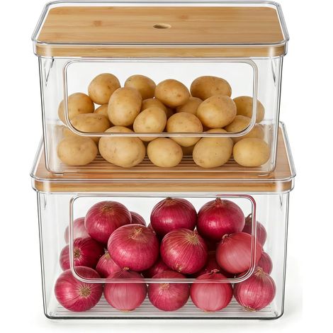 Organisateur et rangement pour oignons, pommes de terre et ail : récipient transparent à parois droites, idéal pour la maison, les placards de cuisine, le plan de travail et la buanderie. (1/5)
