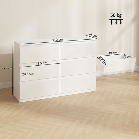 Kommode mit 6 Schubladen, Moderne Aufbewahrungsmöbel für das Schlafzimmer, Weiß (1/5)