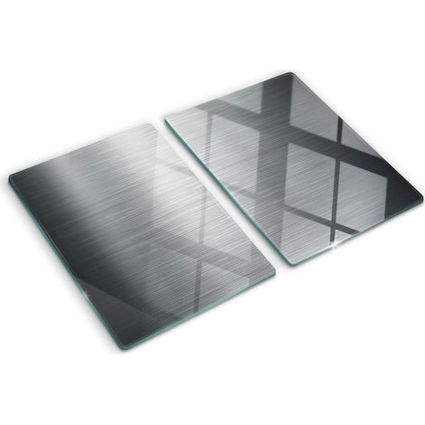 Planche de cuisine, couvre plaque, verre planche découper, verre trempé – 2 x 40 x 52 cm - Fond métallique