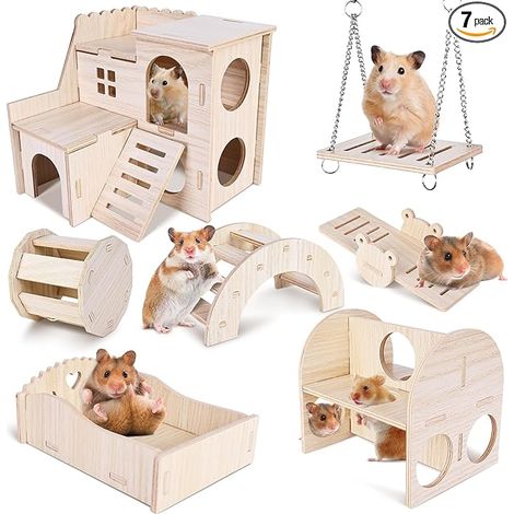 Jouets pour Hamster en Bois, Jouets à Mâcher pour Hamsters, Ensemble De Jouets à Mâcher, Jouets De Bois Accessoire pour Petits Animaux pour Lapin, Hamster, Souris, Gerbille, Cochon d'Inde