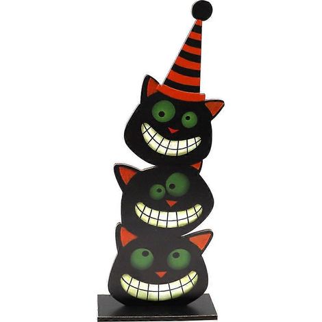 Panneau Bois Chat Noir Halloween - Décoration de Table Fête Thème Cartoon (1/4)