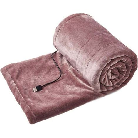 Couverture-châle chauffante , alimentée par USB et sans fil, lavable, 3 niveaux de température, couverture chauffante électrique, rose - 80 x 140 cm (1/4)