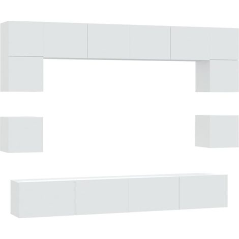 Ensemble de meubles armoire buffet TV télévision salon chambre séjour 8 pièces bois d'ingénierie blanc (1/5)