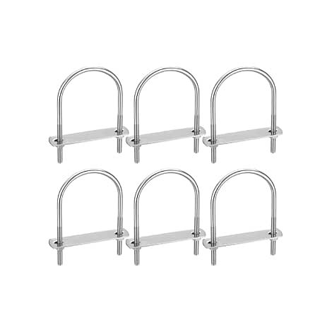 6 Stück U-Bügel, M6 U-Bügel, Edelstahl-U-Bügel mit Mutter, Platten und Unterlegscheiben, Klemmbolzen zur Rohrbefestigung (abgerundete Ecken 110x60mm) (1/4)
