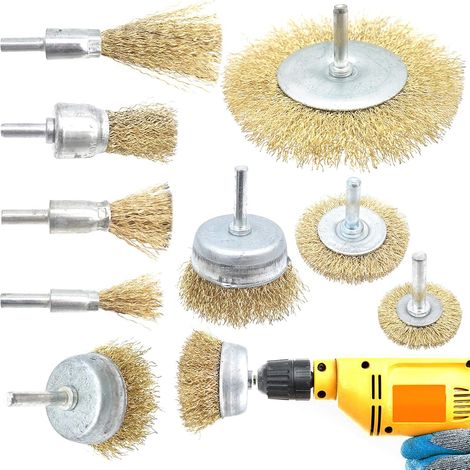 Lot de 9 brosses métalliques en laiton pour perceuse-visseuse sans fil, idéales pour le nettoyage et l'élimination des anciennes peintures et de la rouille. (1/5)