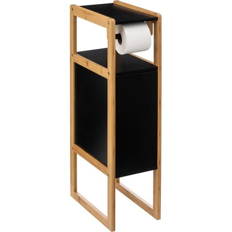 Dérouleur papier toilette avec réserve en panneau de particules coloris noir/naturel - Longueur 33 x Profondeur 20 x Hauteur 80 cm -PEGANE- (1/4)