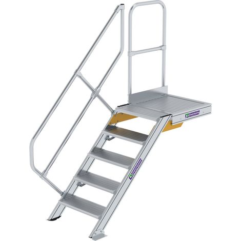 Günzburger Steigtechnik Escalier avec plate-forme 45° Largeur de marche 600 mm 5 marches aluminium strié - 600425