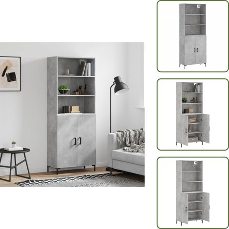 Buffet haut Gris béton 69,5x34x180 cm Bois d'ingénierie - Buffet Design Moderne - Meuble Rangement Gris - Armoire Cuisine - Buffet Bas - Buffet Haut (1/5)