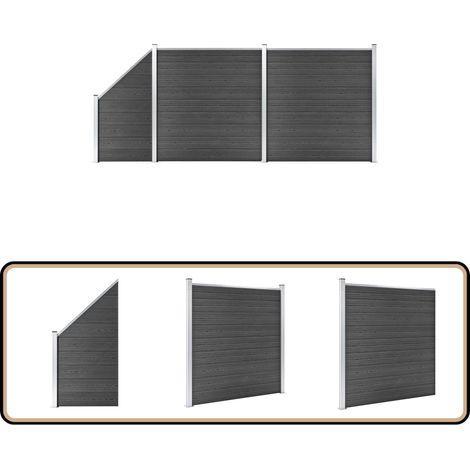 Ensemble de panneau de clôture WPC 446x(105-186) cm Noir - Clôture Jardin - Clôture Résidentielle - Clôture Composite - Clôture WPC - Barrière Jardin (1/5)