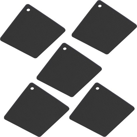 Lot de 5 dessous de plat en silicone noir, résistants à la chaleur, antidérapants, forme carrée alvéolée, pour cuisine et plan de travail (1/5)