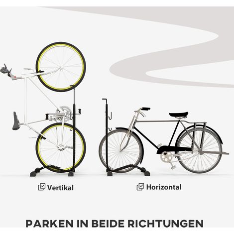 Support vélo vertical et horizontal, pour roues 24-29" et 700c, 41 x 41 x 76-121cm, acier noir (1/5)