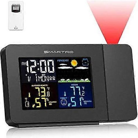 Réveil à projection SC91 pour chambres avec station météo, thermomètre sans fil intérieur/extérieur et hygromètre. (1/5)