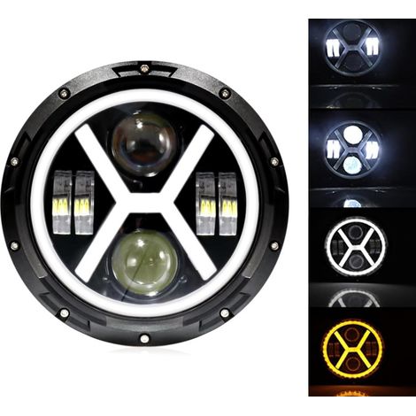 Universelle 7 Zoll (18 cm) LED-Scheinwerferlampe/Halogen, 12V–24V, Abblend-/Fernlicht, mit DRL-Tagfahrlicht, weiß-gelber Blinker