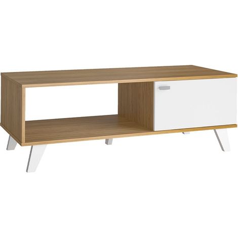 MOMMA HOME Mesa Centro con Cajón, Mesita de Salón o Comedor, Modelo QUIATUR, Acabado en Roble y Blanco: 100 x 50 x 42 cm (1/5)