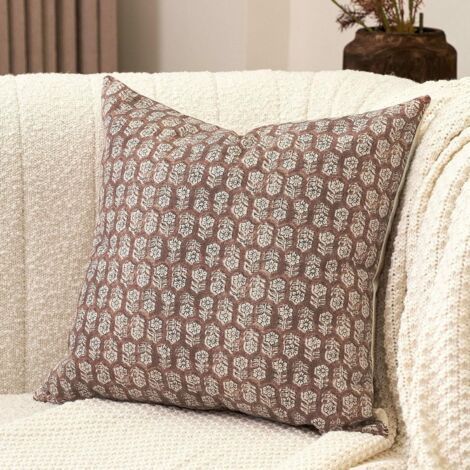Housses de coussin florales 45 x 45 cm pour salon, style ferme, neutres, décoratives, pour canapé, 1 pièce, marron cognac (1/5)