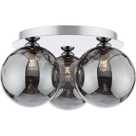 Dar Foley Plafonnier Foley à 3 lumières, chromé poli, avec verre fumé à bulles (1/2)