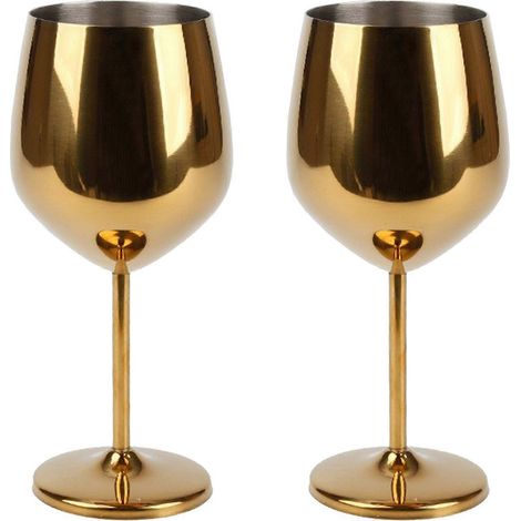 Lot de verres à vin dorés de 53 cl, verres à vin incassables en acier inoxydable de 53 cl, gobelets à vin en métal incassable pour l'extérieur, les pique-niques et les fêtes (DORÉ) (1/4)