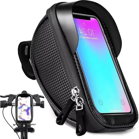 Wasserdichte Fahrrad-Handytasche – Rahmen-/Lenkerbefestigung – Touchscreen-Frontpanel – Doppelreißverschluss – Schwarz – Bis zu 6,8 Zoll (1/5)