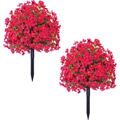 22" Artificial Outdoor Flowers with Stakes & Supports – Durable Synthetic Shrubs, Garden Decor for Farmhouse, Porch, Patio, Wedding, Long-Lasting Garden Accessory (2 Units)