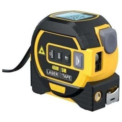 Mètre Laser Numérique 3 in 1 avec ligne laser croisée, 131Ft Télémètre Laser Numérique, 16Ft Mètre à Ruban avec Rétroéclairage LCD pour Distance, zone, Le volume (1/4)
