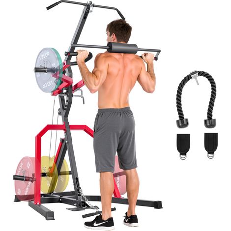 VEVOR Equipement de Gym a Domicile pour Squats, Station de Musculation a Levier avec Systeme LAT et Tirage Poulie Basse a Ratio 2:1, pour Flexions des Biceps, Entrainement pour Tout Le Corps (1/5)