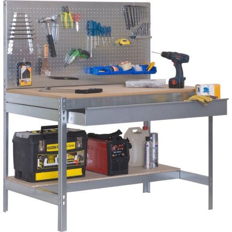 SimonRack - Werkbank mit Schublade und Wandplatte 1440x1200x600mm - BT-2 BOX 1200 GALVA/HOLZ (1/3)