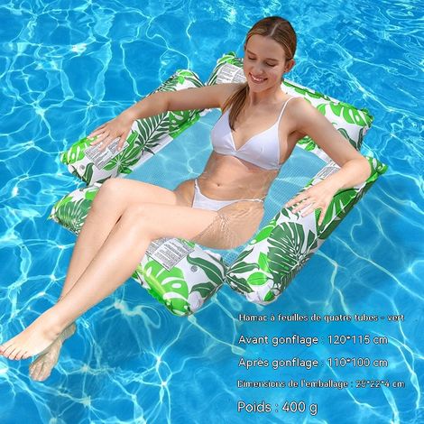 Hamacs gonflables de piscine à thème tropical, modèles quadruples avec porte-gobelets, lits flottants portables - hamacs à quatre tubes en forme de feuille - vert(pompe non requise)