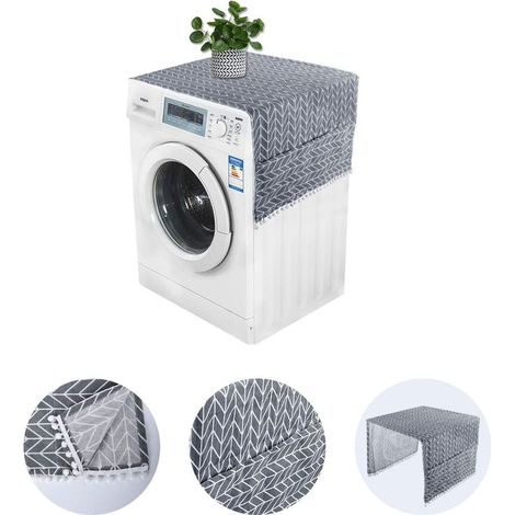 – Housse de machine à laver et réfrigérateur 130x55cm – Coton et lin résistant à l'usure – 6 poches de rangement – Couvercle anti-poussière (1/5)