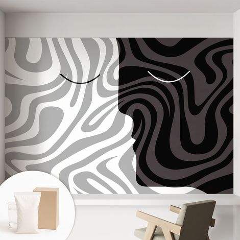Papier peint intissé décoratif avec motifs pour salon et chambre a motif - Colle incluse gratuite Visages abstraits 152x104 cm (1/5)