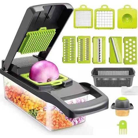 16 teiliger Gemüseschneider Mandoline Schneide /Würfelschneider Zwiebelschneider Gemüsehacker Manueller Gemüseschneider Spiralschneider Reibe zum (1/5)