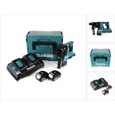 Makita DHR 280 PTJ 2 x 18 V 36 V Li-Ion Akku Bohrhammer Brushless 28 mm für SDS-PLUS im Makpac + 2 x 5,0 Ah Akku + Doppelladegerät