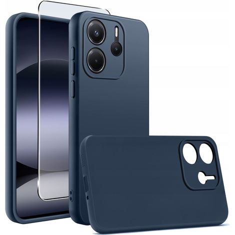 Coque pour Xiaomi Redmi Note 14 5G, dos en silicone mat bleu marine + verre trempé (1/5)
