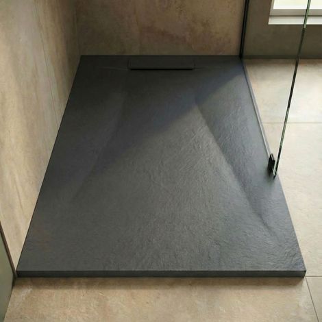 PixL 120x90 cm receveur de douche rectangulaire à poser en résine composite, surface effet pierre, gris foncé (CERAPX12090DG)