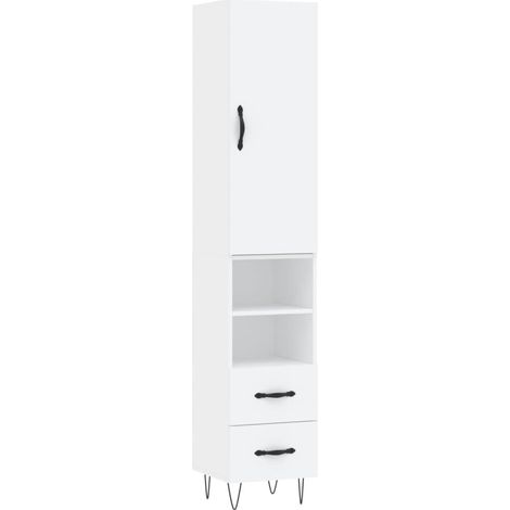 Buffet bahut commode armoire meuble de rangement organisateur cuisine salle de séjour salon haut 34,5 x 34 x 180 cm bois d'ingénierie blanc