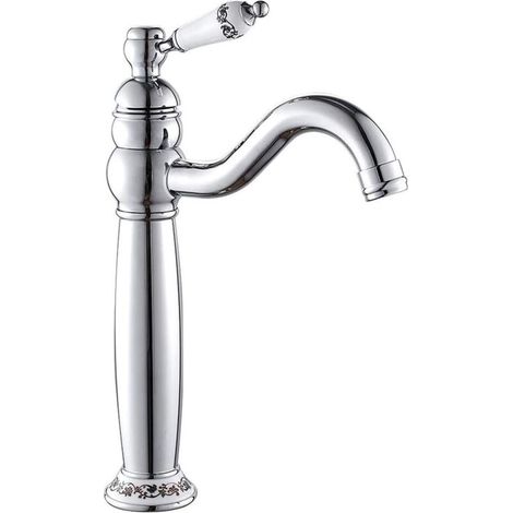 Klassischer Waschbecken-Mischbatterie aus Messing, Einhebelmischer, Keramikgriff (Silber)