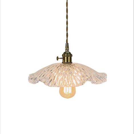Lustre rétro en laiton et verre, lampe feuille de lotus pour chambre, chevet, véranda, balcon ou baie vitrée. (1/5)