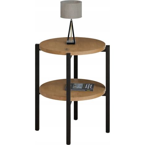 Table de chevet ronde loft avec étagère 35x35x46 cm métal noir (1/5)